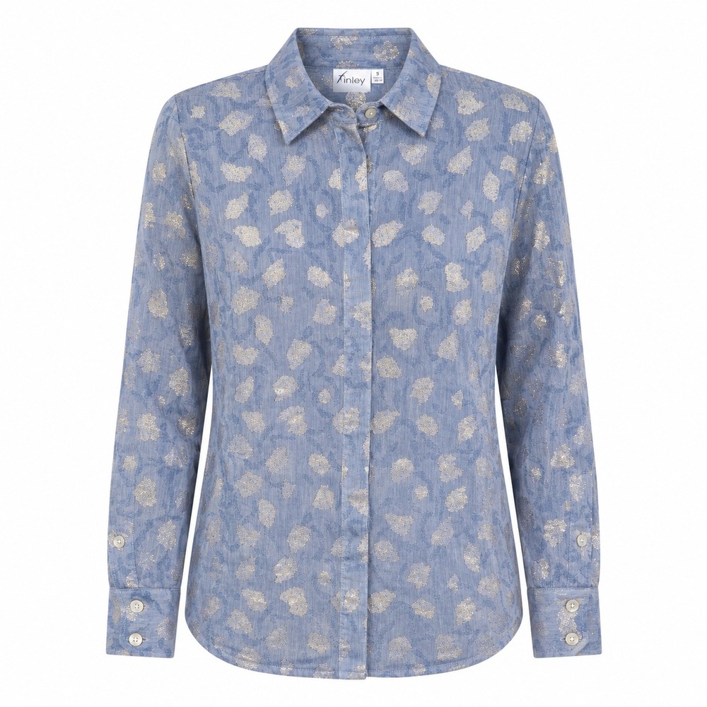 Finley Gold Leaf Jacquard Button Up‎ Shirt Womens Size Small Metallic Animal USA